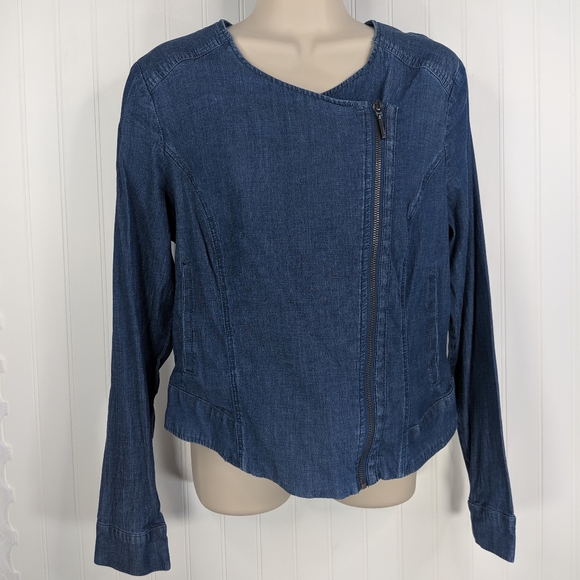 H by HALSTON Stretch Lyocell Denim Moto Jacket 10 - Picture 2 of 8